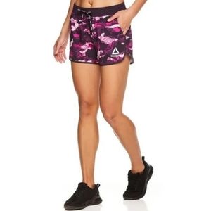 NWOT REEBOK Plum Purple Print Athletic Shorts with Pockets Size Medium